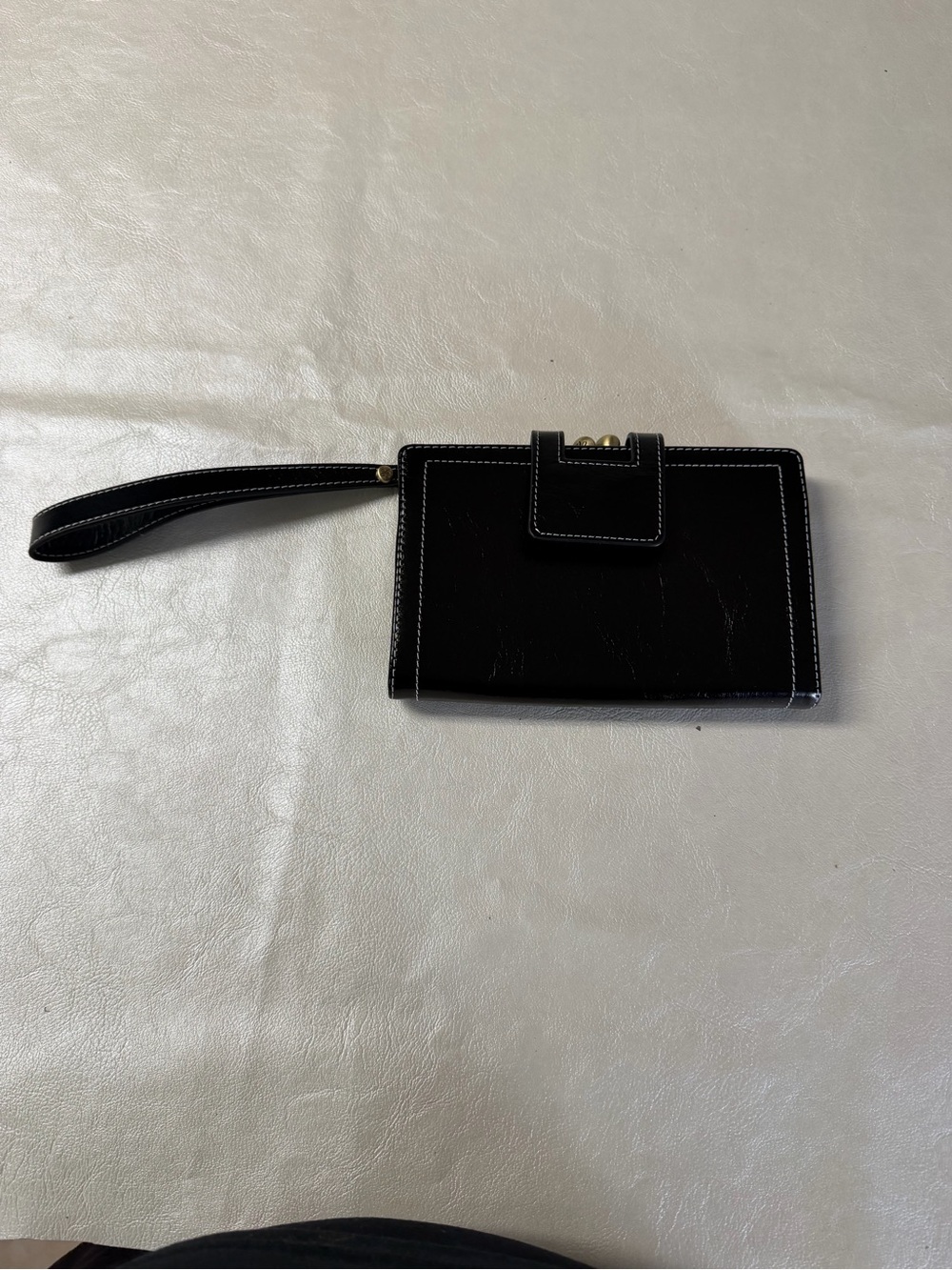 HOBO Black Leather Wristlet Clutch with Contrast Stitching